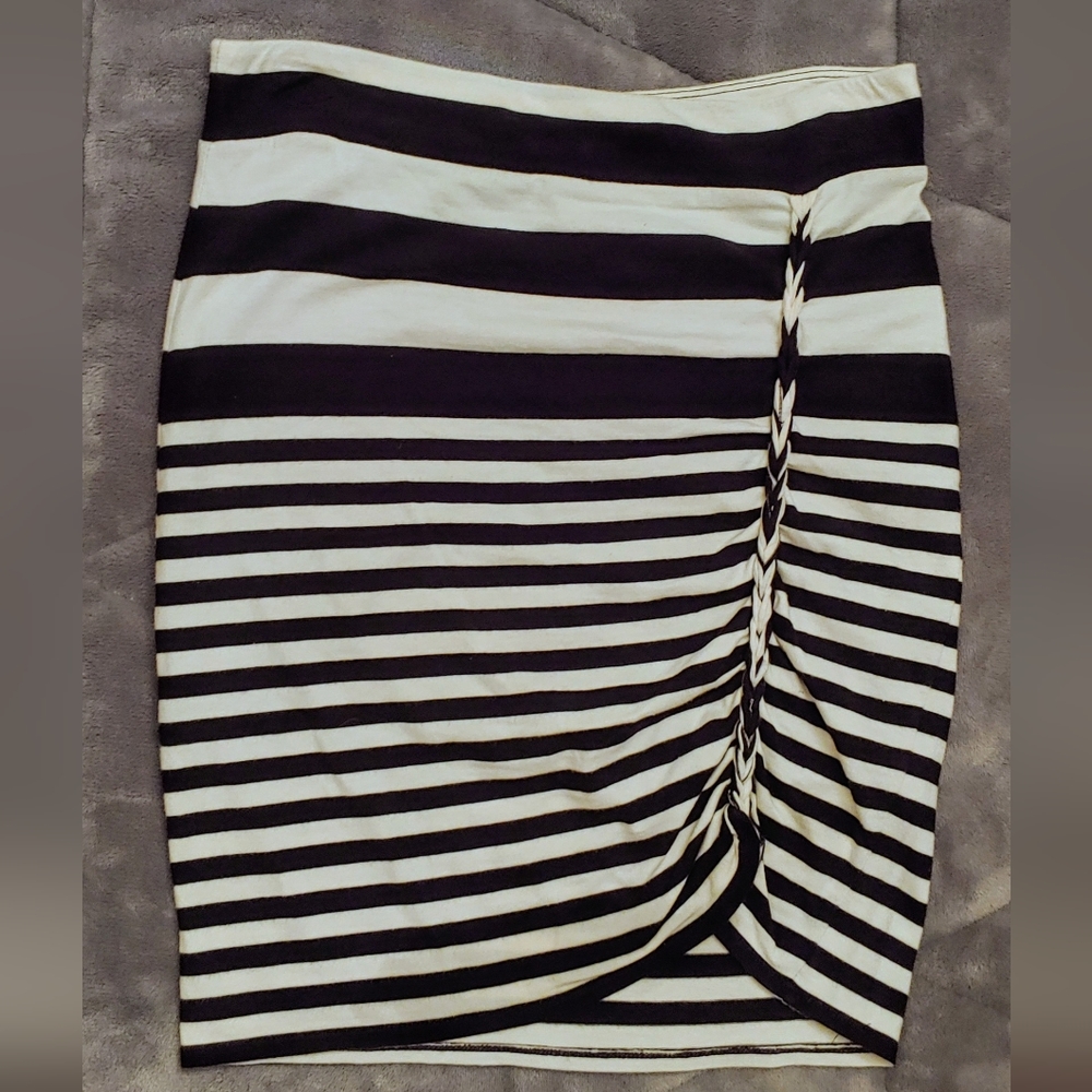 Free People Black & Ivory Striped Mini Skirt